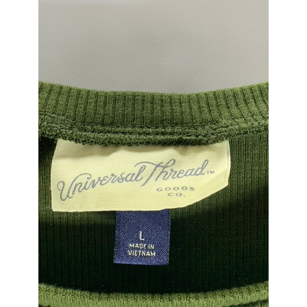 UNIVERSAL THREADS Women's Dark Green Ribbed Crewneck Long Sleeve Top SZ L