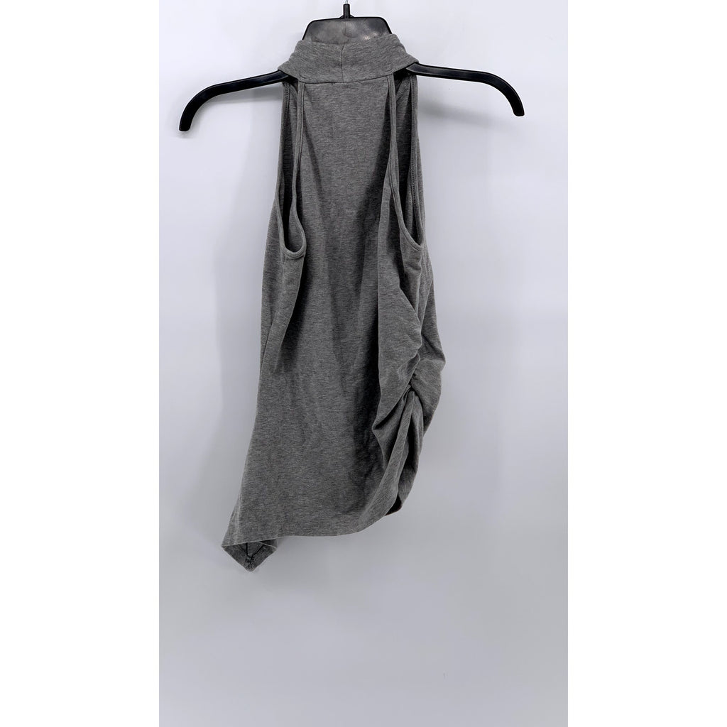UNBRANDED Women's Light Gray Scrunched Mock-Neck Sleeveless Asymmetrical Top SZL