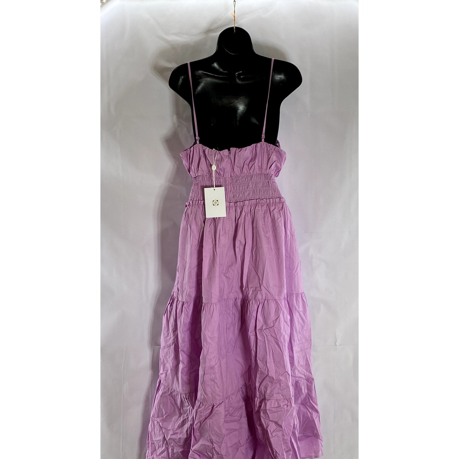 WAYF Women's Orchid Wisteria Smocked Tiered Adjustable Strap Midi Dress SZ M
