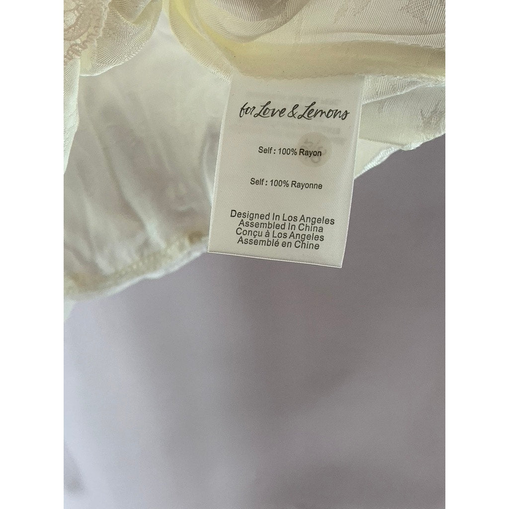 FOR LOVE AND LEMONS Women's Cream Elise Lace-Trim Floral Satin Tie-Front Top SZS