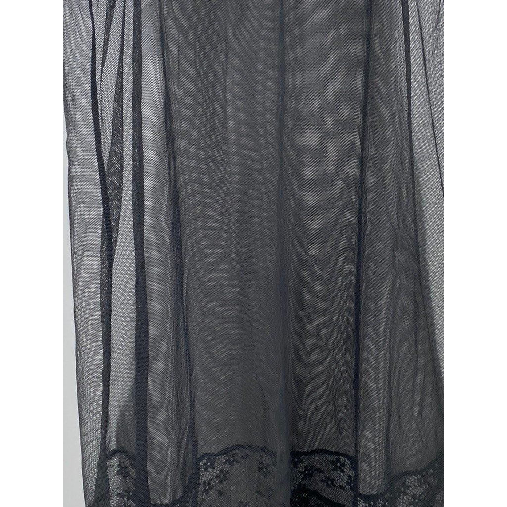 UNBRANDED Women's Black Lace Trim Sheer V-Neck Spaghetti Strap Night Gown SZ S