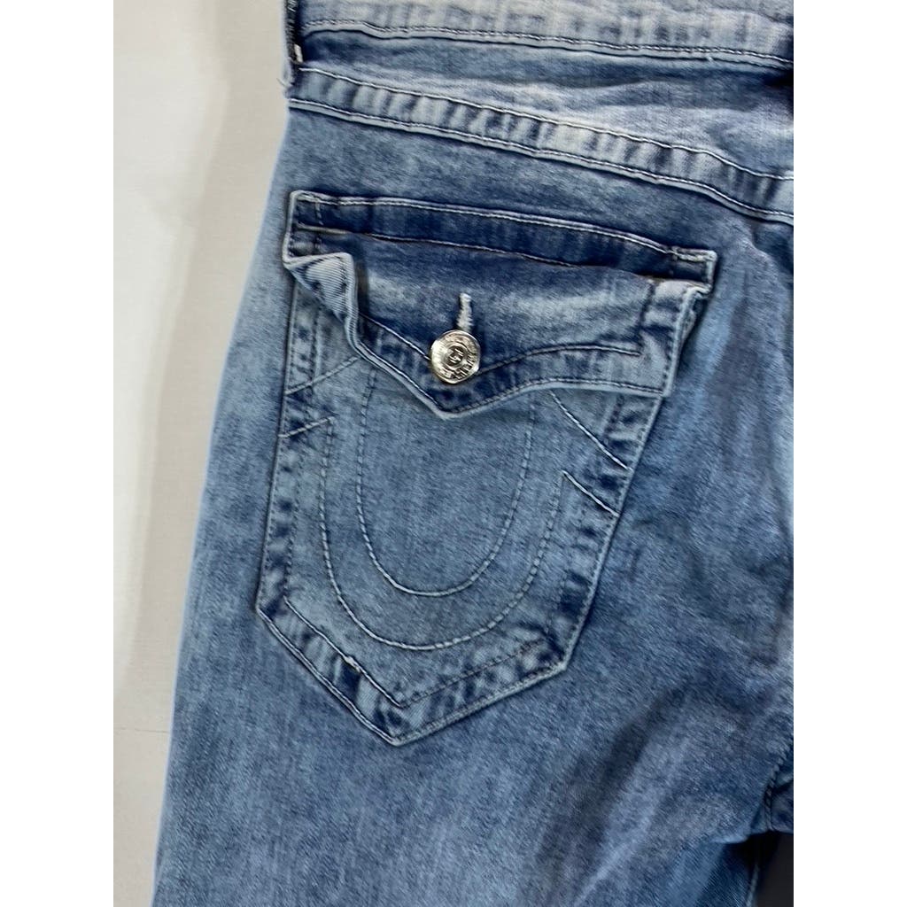 TRUE RELIGION Men's Light Blue Ripped Geno Relaxed Slim-Fit Denim Jeans SZ 34