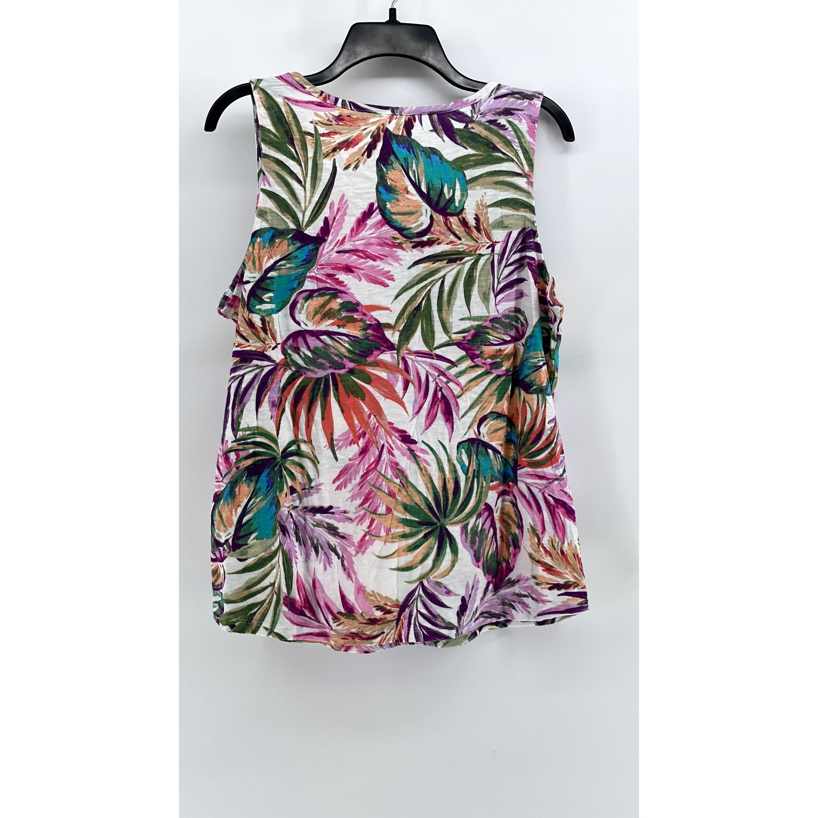 ST. JOHN'S BAY Women's White Multi Tropical Print Cotton Tank Top SZ L