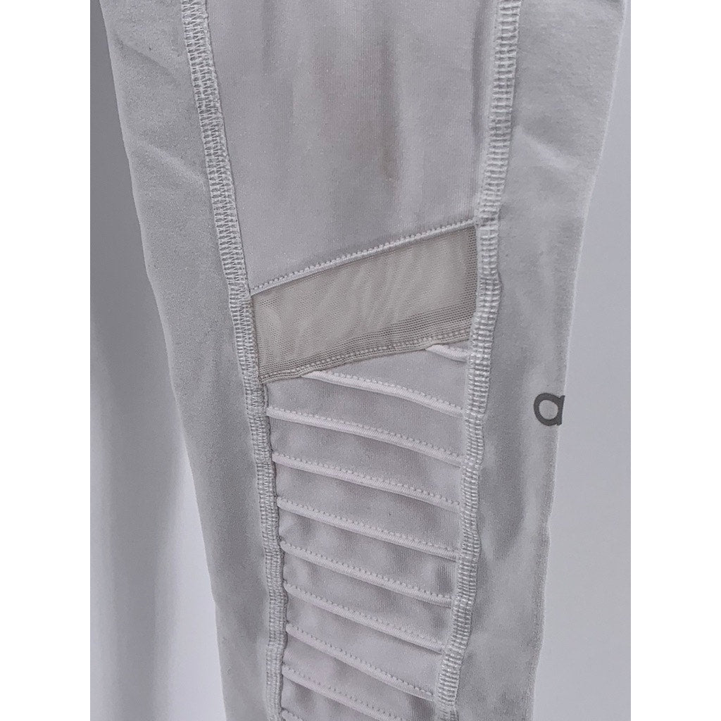 ALO Women's White High-Waist Pull-On Ribbed-Mesh Moto Leggings SZ XS
