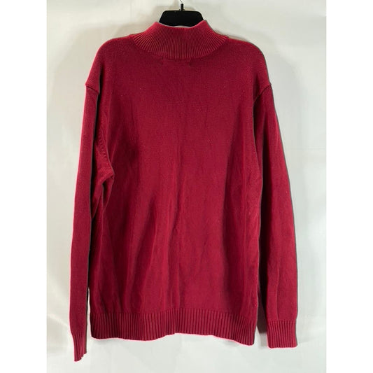 OSCAR DE LA RENTA Men's Red Knit Quarter-Zip Pullover Sweater SZ XL