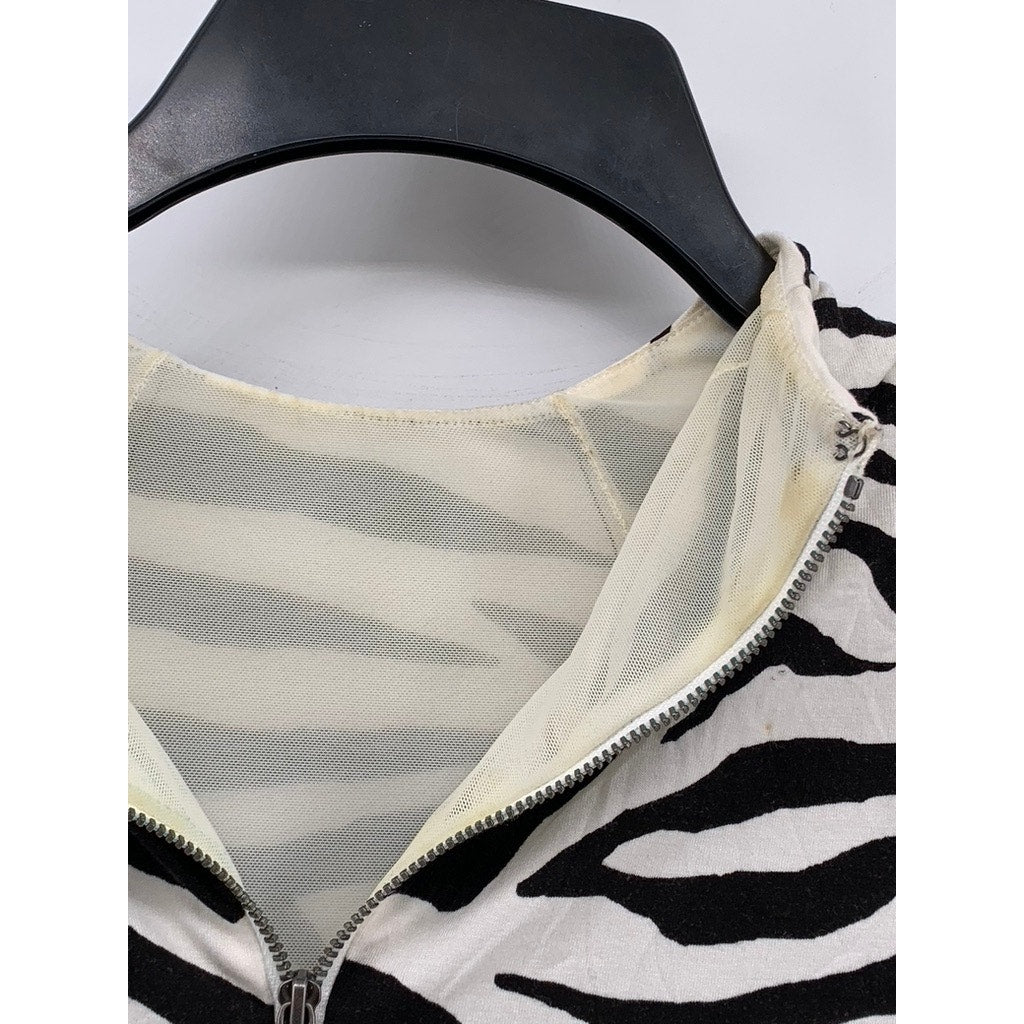 ALICE + OLIVIA Women's Off-White/Black Y2K Zebra Print Crewneck Dress SZ 2