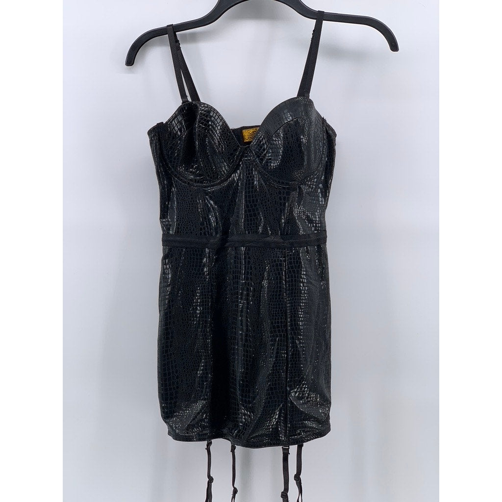 JUST SEXY Women's Black Snake Skin Bustier Spagetti Strap Lingerie Dress SZ S