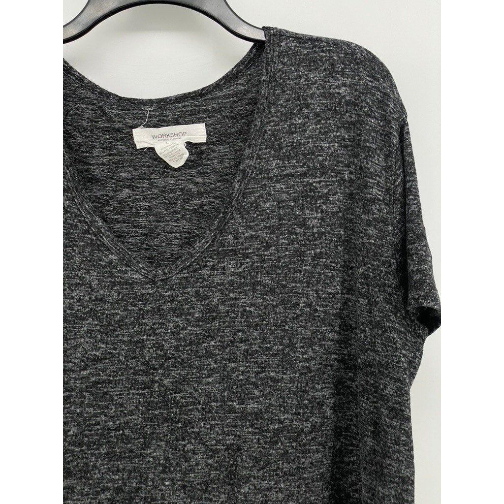 WORKSHOP REPUBLIC CLOTHING Women's Charcoal Heather Short Sleeve Top SZ L
