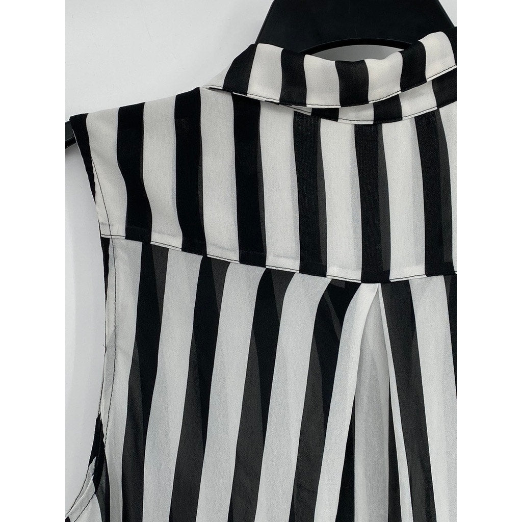 DIVIDED By H&M Women’s Black-Gray Striped Button-Up Collared Tunic Top SZ S