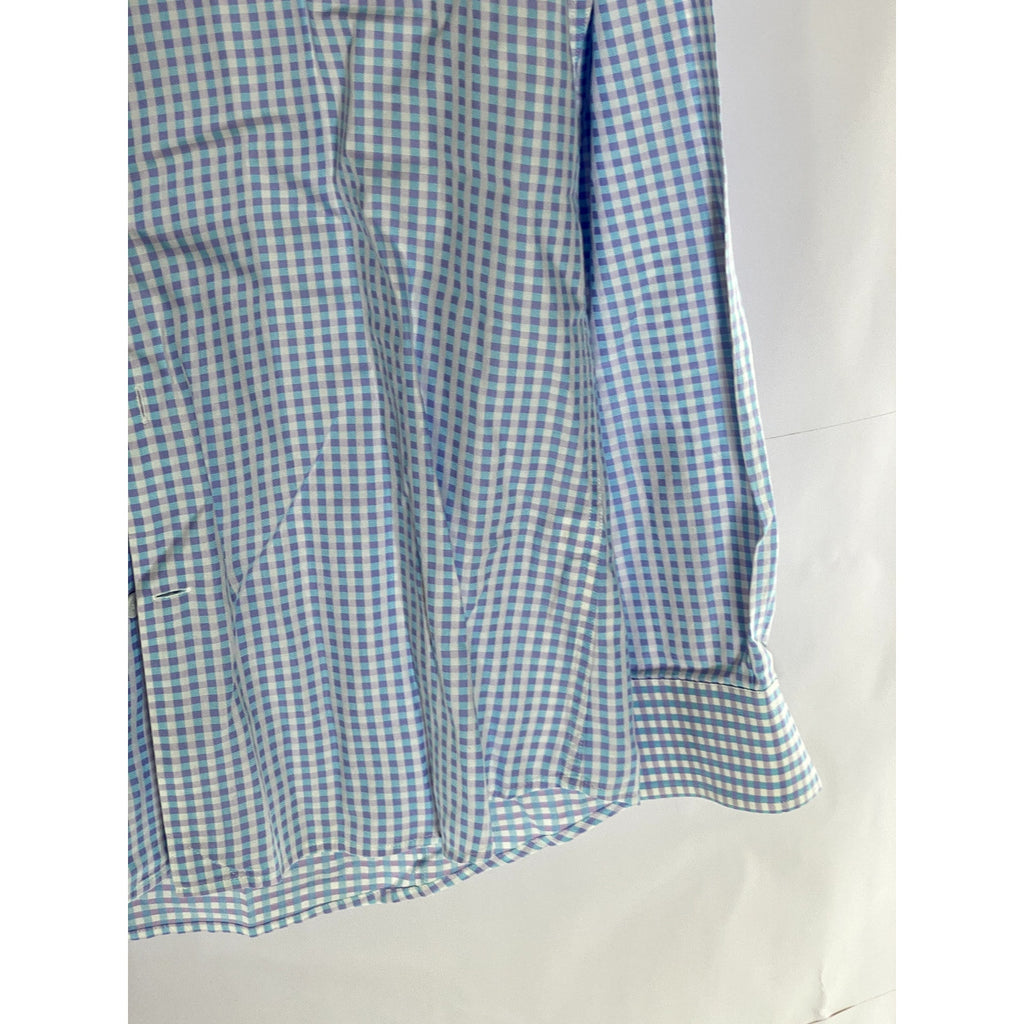 SABA Men's Light Blue/Purple Gingham Print Regular Fit Button-Up Shirt SZ M