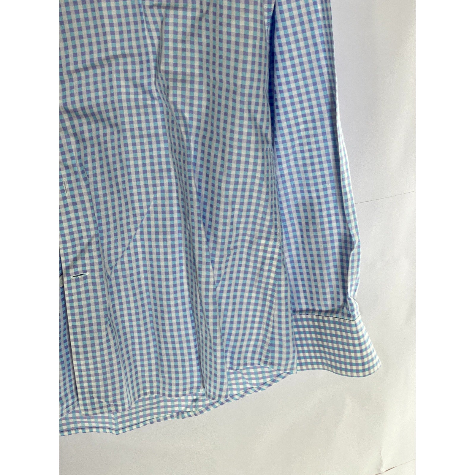 SABA Men's Light Blue/Purple Gingham Print Regular Fit Button-Up Shirt SZ M