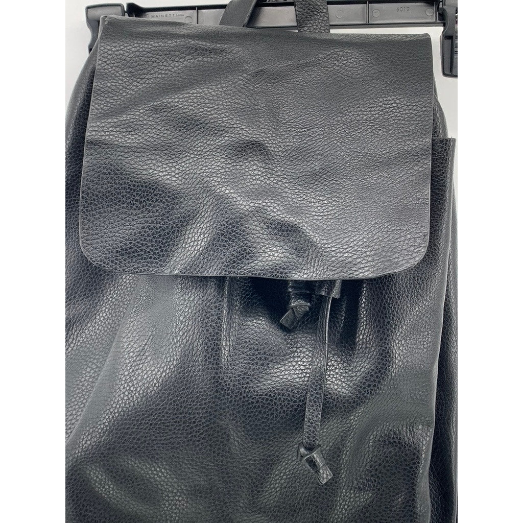 ZARA Women's Black Faux Leather Flap Drawstring Backpack