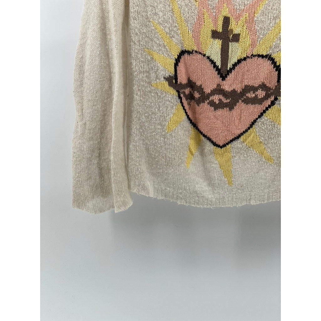 WHITEFOX White Label Women's Beige Knit Scoop-Neck Long Sleeve Sweater SZ S