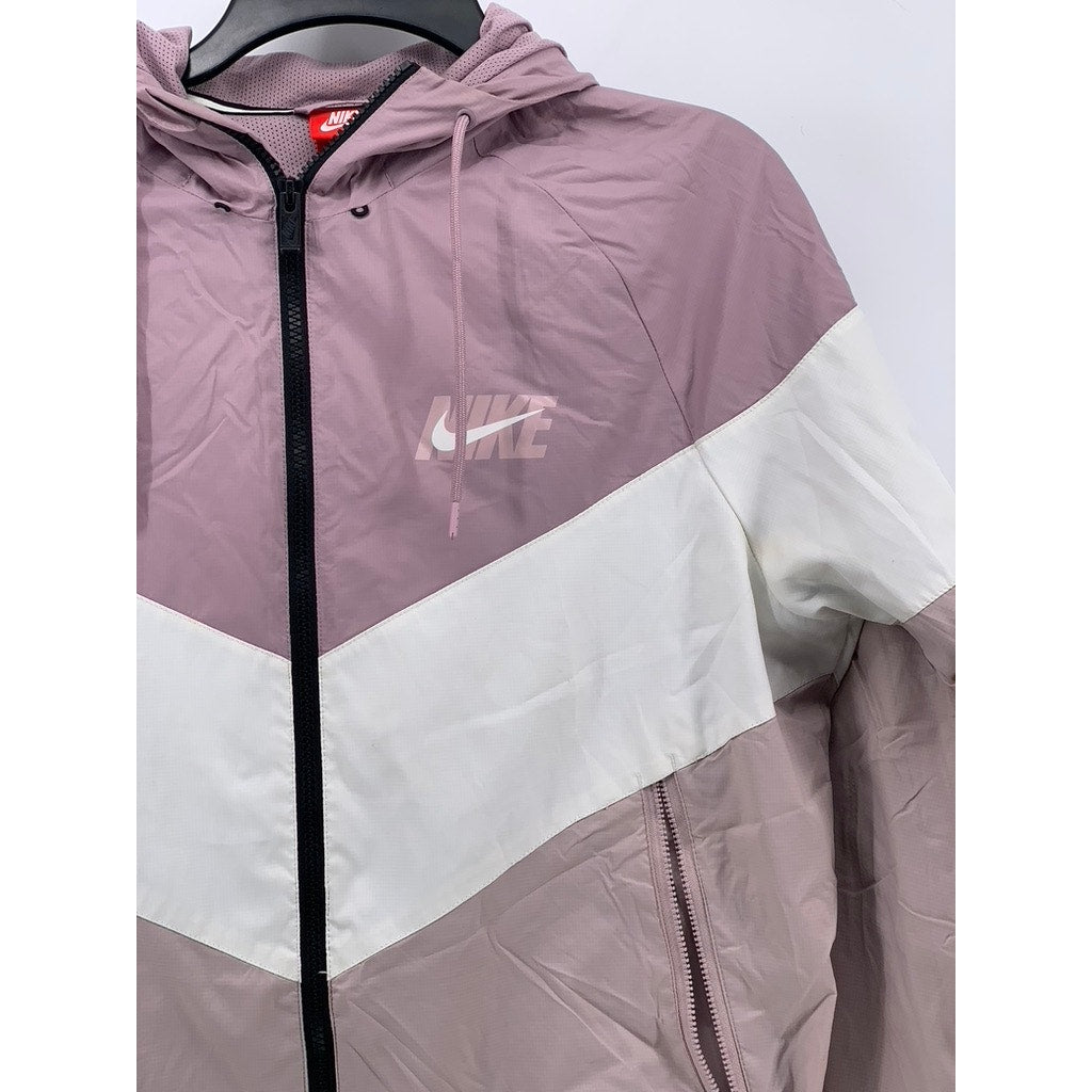 NIKE Women's Dusty Pink Logo Hooded Long Sleeve Zip-Up Active Jacket SZ M