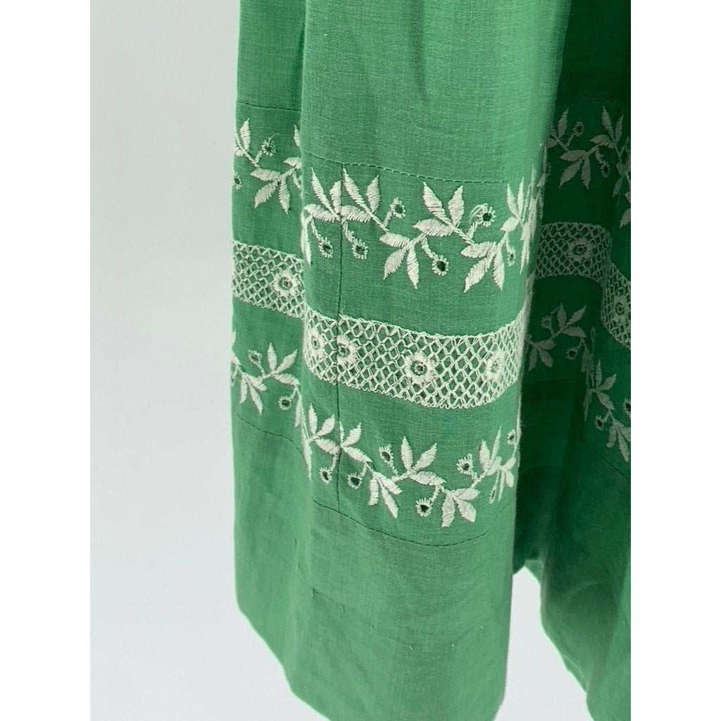 UNBRANDED Women's Green Knit Trim Sleeveless Belted Fit & Flare Midi Dress SZ 2