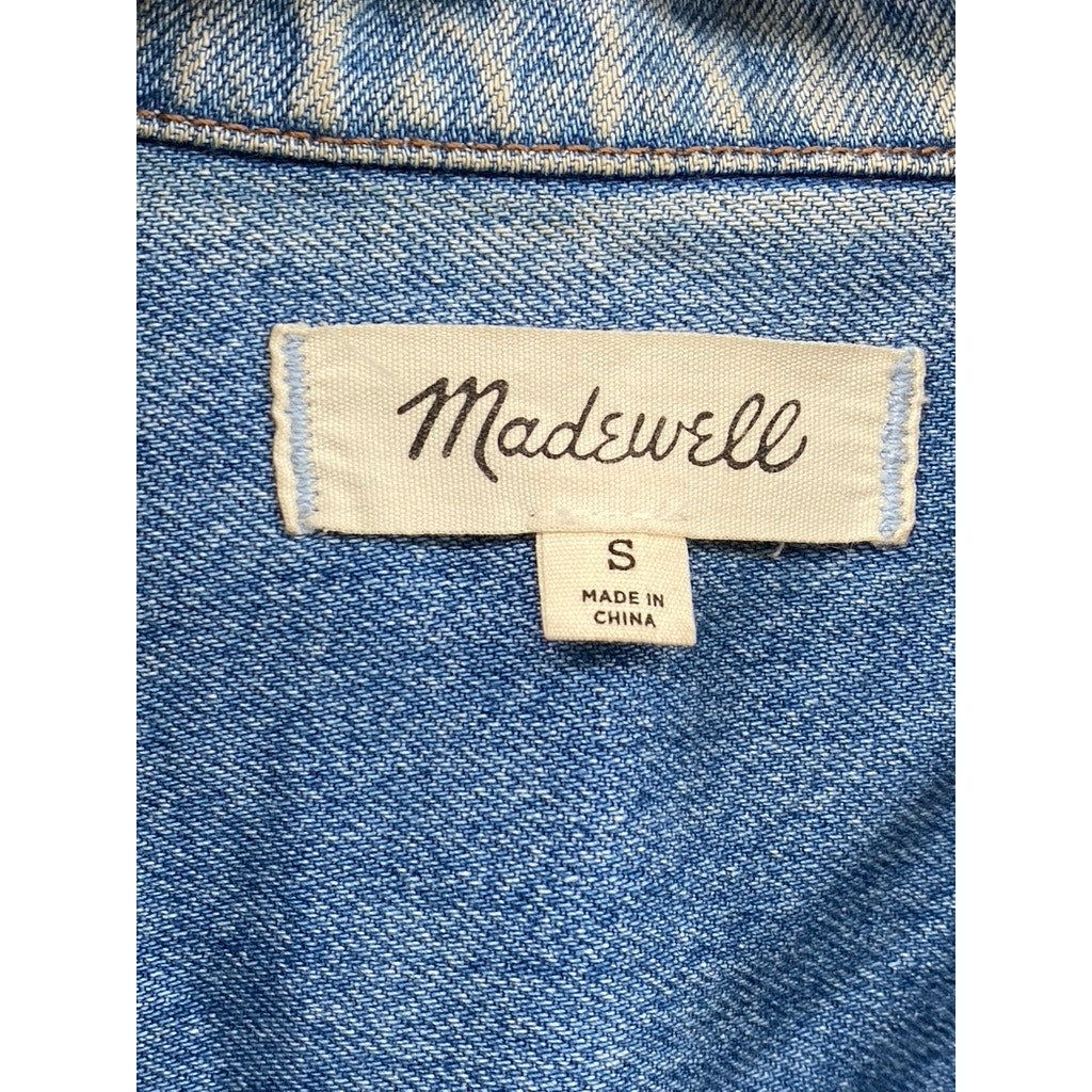 MADEWELL Men’s Highbury Wash Blue Denim Relaxed-Fit Button-Up Shirt Jacket SZ S