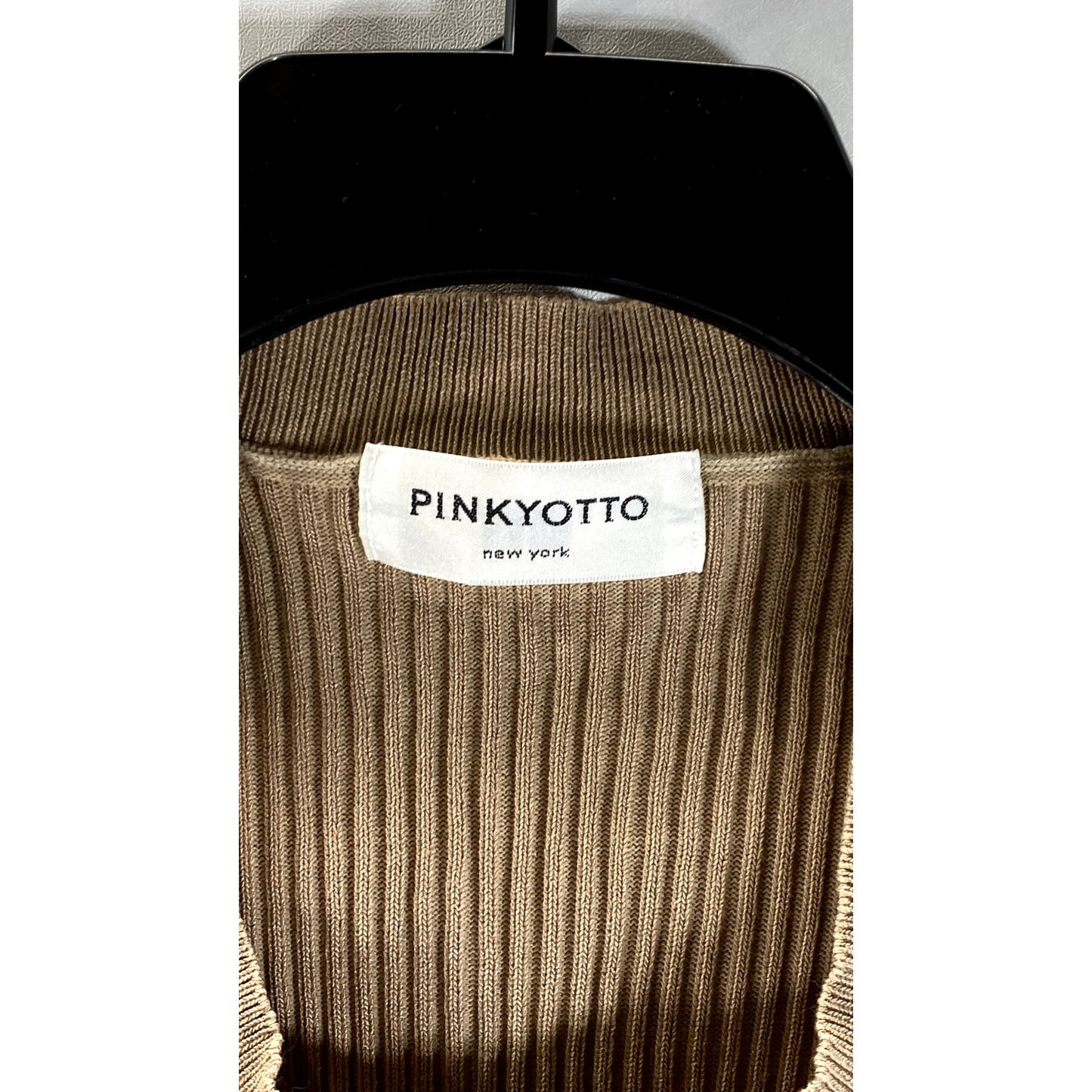 PINKYOTTO New York Women's Brown Ribbed Crewneck Stretch Sleeveless Top SZ S