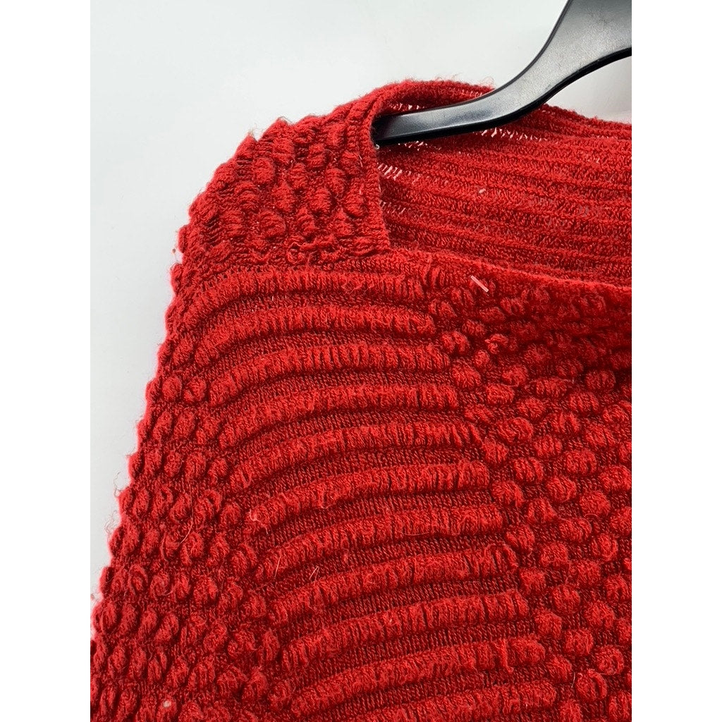 UNBRANDED Women's Red Textured Knit Asymmetrical Fringe Pullover Poncho SZ OS