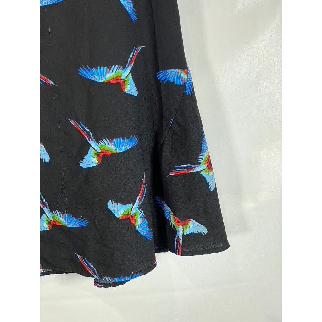 FRNCH Women's Black Bird Printed Crewneck Short Sleeve Mini Dress SZ M