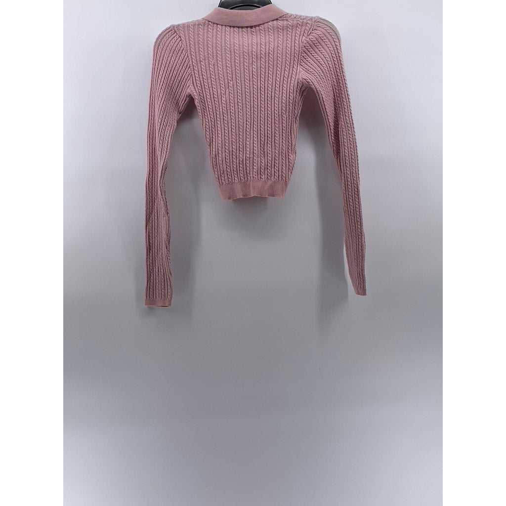 PALE JADE Women's Pink Button-Down Cable-Knit Long Sleeve Top SZ XS