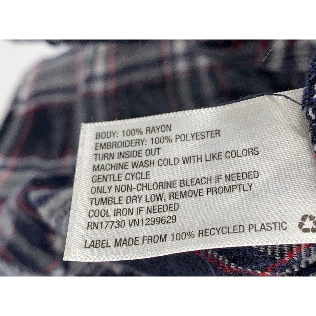 KNOX ROSE Women's Blue-Red Embroidered Popover Long Sleeve Flannel Top SZ L