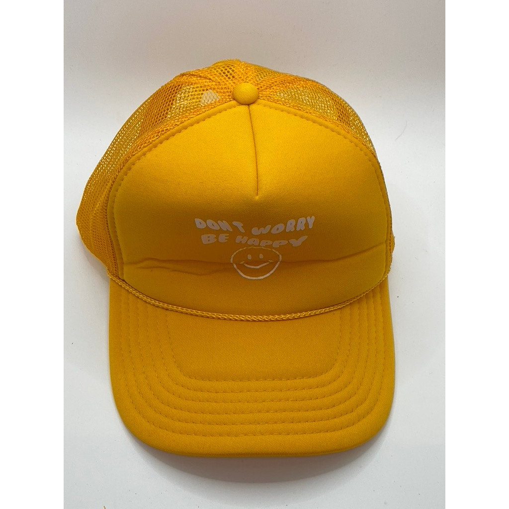 OTTO Men's Yellow Don't Worry Be Happy Graphic Mesh Trucker Snapback Hat SZ OS