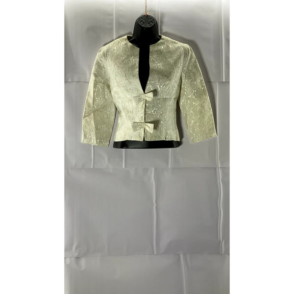 VINTAGE Women's Cream Paisley Print Bow-Closure Jacket SZ S
