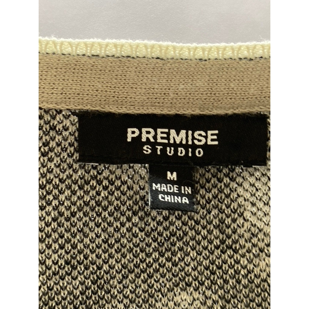 PREMISE STUDIO Women's Black/Cream Paisley Print Button-Up Knit Cardigan SZ M
