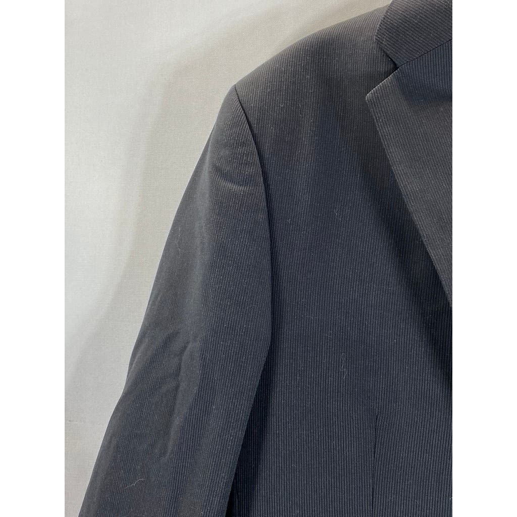 EGARA Men's Black Skinny-Fit Ribbed Two-Button Wool-Blend Long Blazer SZ 38L