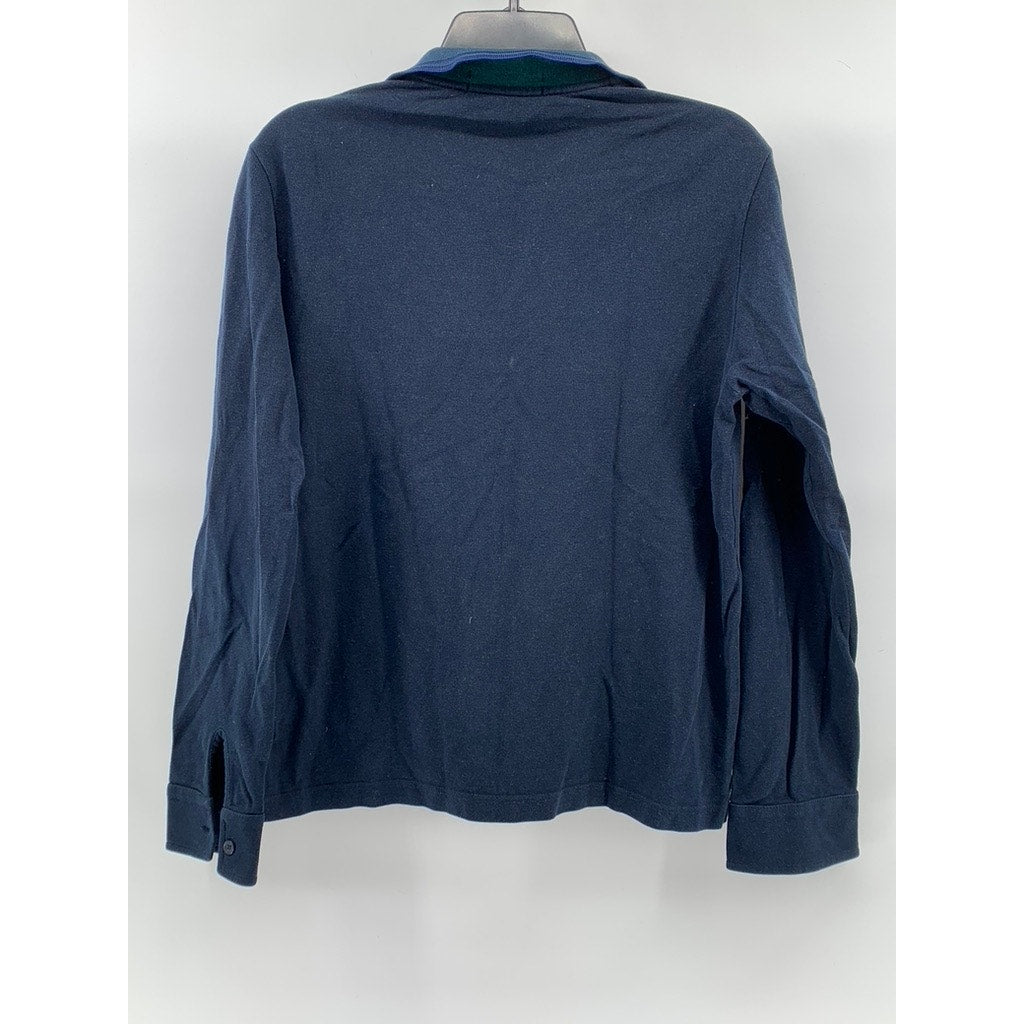 FRED PERRY Men's Navy Blue Textured Long Sleeve Polo Shirt SZ 42(L)