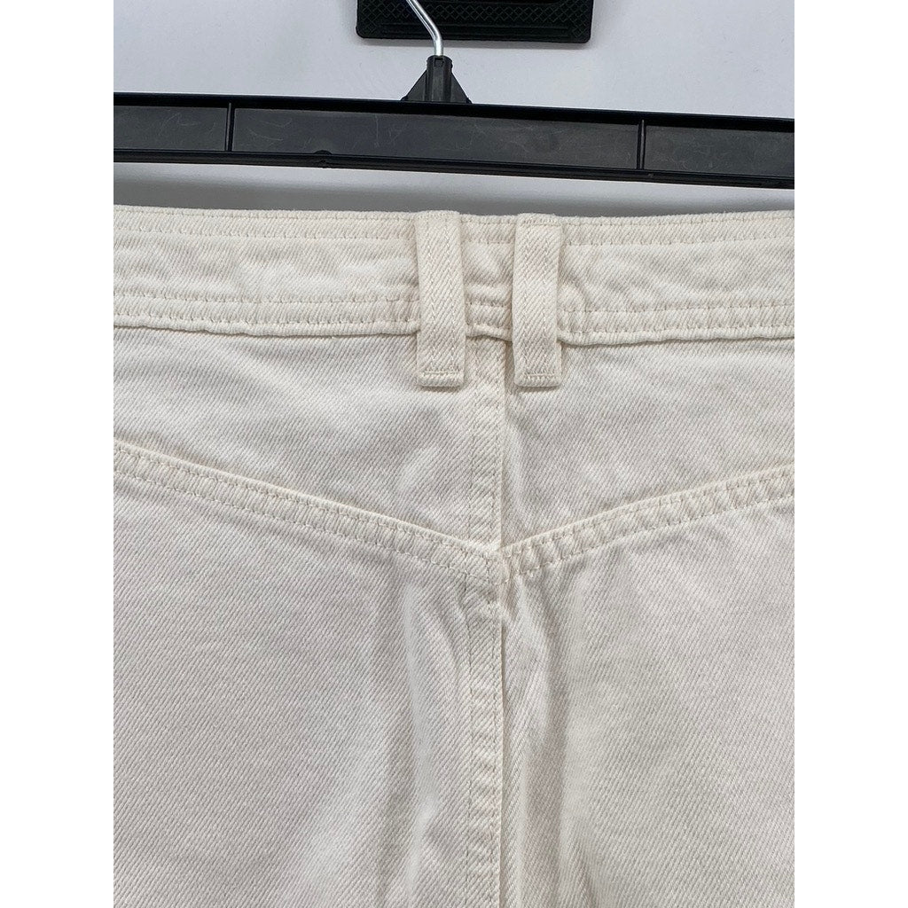 H&M Women's White & Denim Double Button Front-Zipper Raw Hem Mini Skirt SZ 2