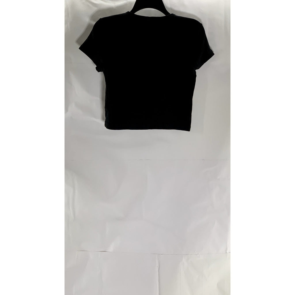 DIVIDED BY H&M Women's Black Crewneck Ribbed Short Sleeve Crop Top SZ L