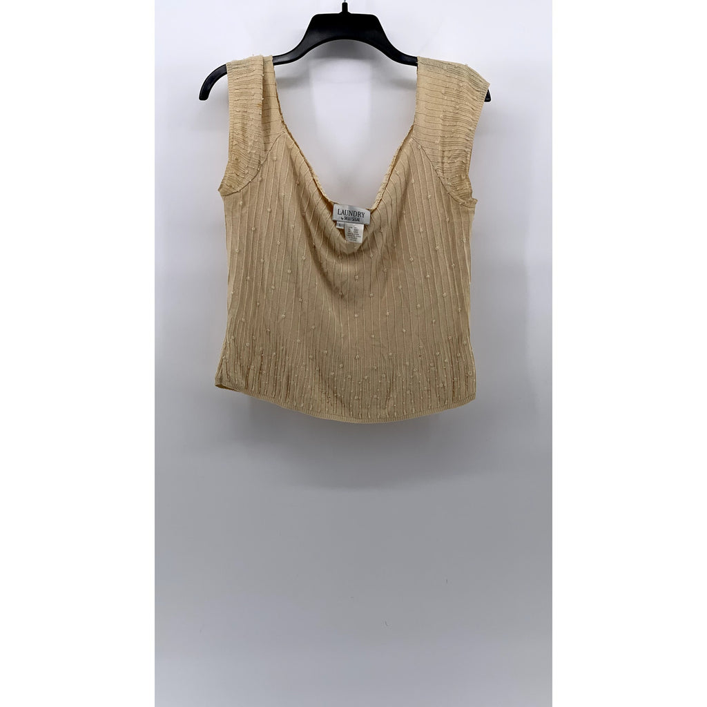 LAUNDRY By Shelli Segal Women's Beige Beaded Scoop-Neck Short Sleeve Top SZ L