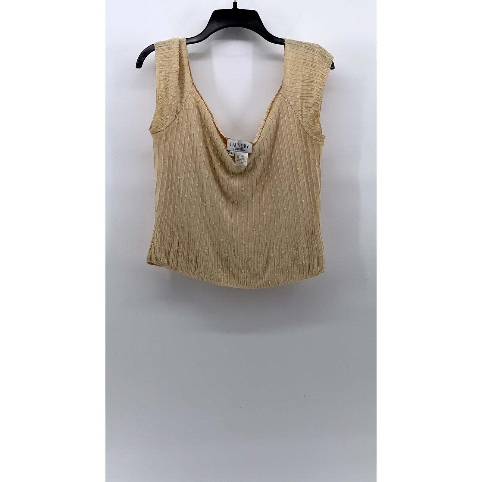 LAUNDRY By Shelli Segal Women's Beige Beaded Scoop-Neck Short Sleeve Top SZ L