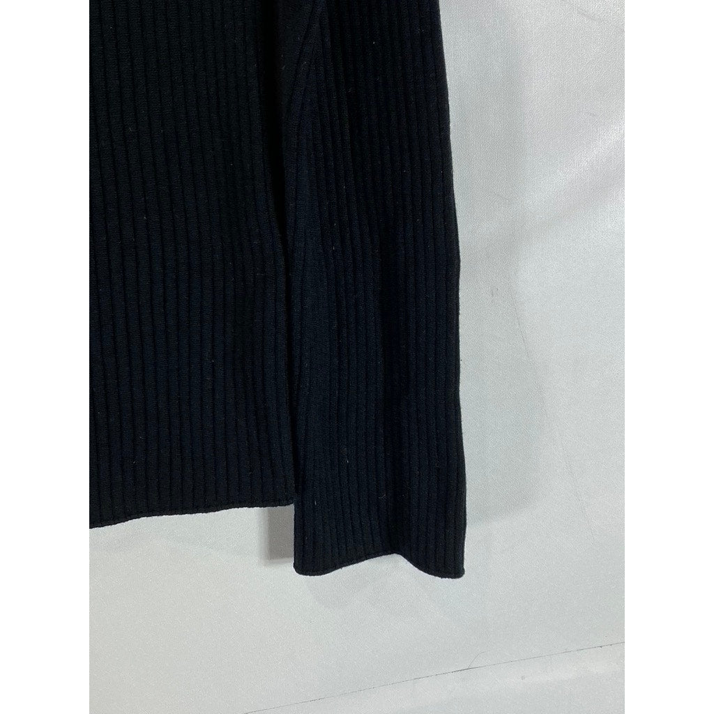 UNIQLO Women's Black Ribbed Crewneck Long Sleeve Top SZ M