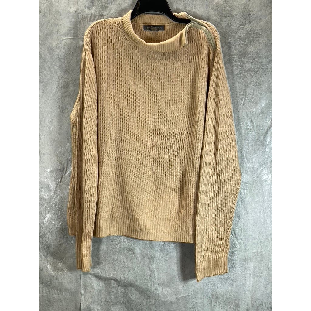BANANA REPUBLIC Men's Beige Shoulder-Zipper Cotton Knit Pullover Sweater SZ L