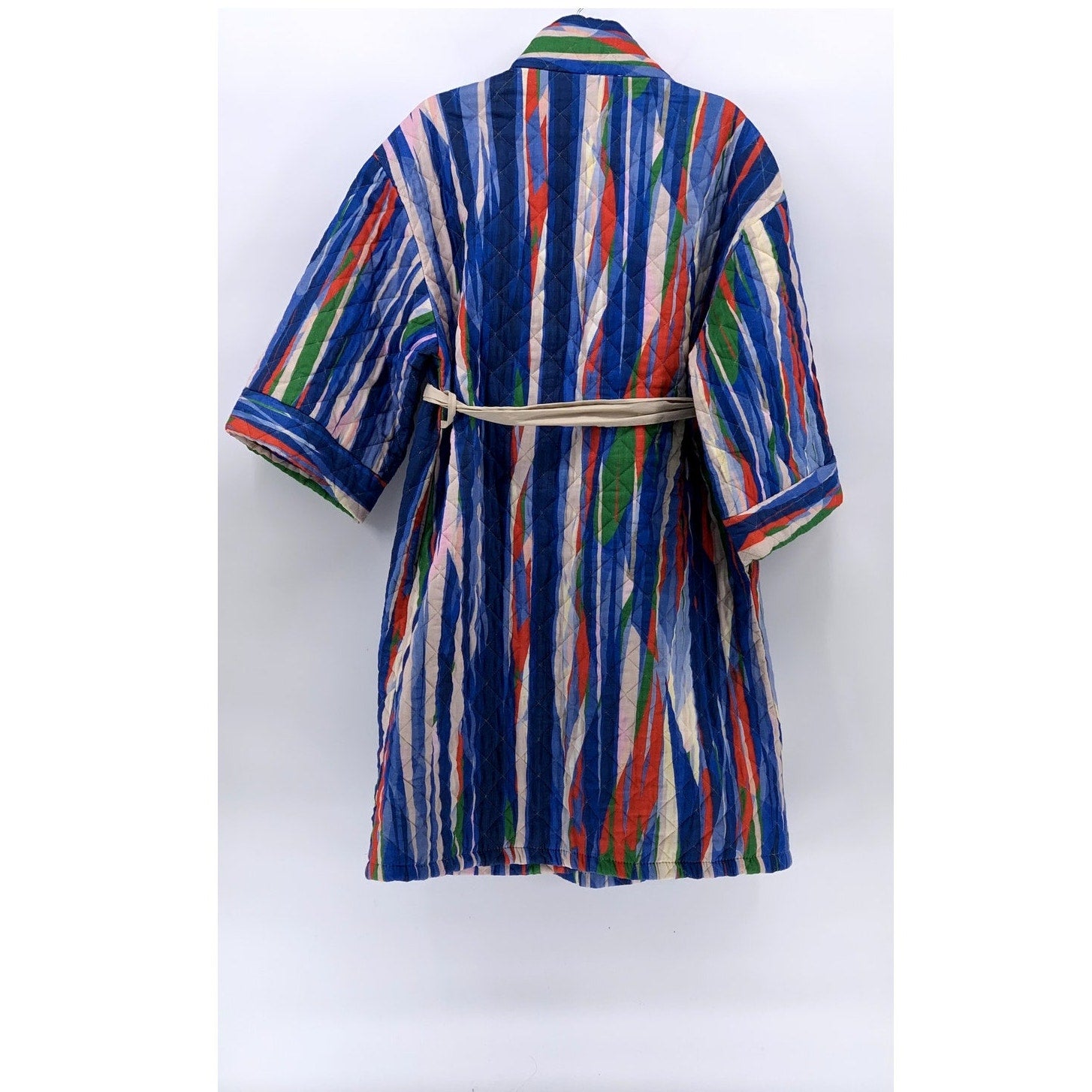 LUKAP Women's Blue-Multi Striped Quilted Belted Kimono Robe SZ OS
