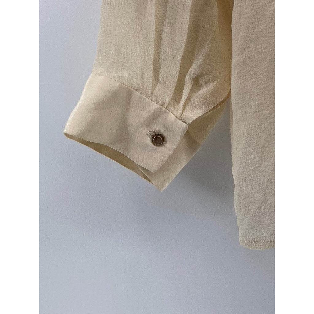 DOLCE VITA Women's Beige Pleated Button-Up Long Sleeve Top SZ XS