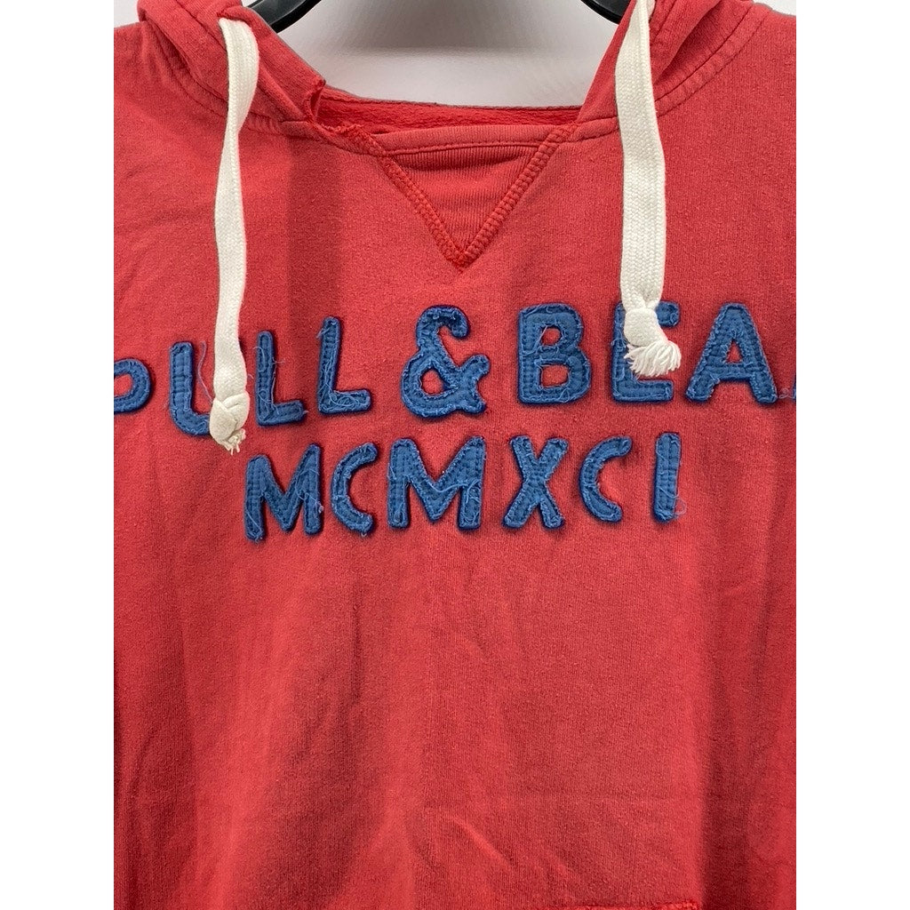 PULL&BEAR Women's Red Embroidered Patch Logo Casual Hoodie SZ S