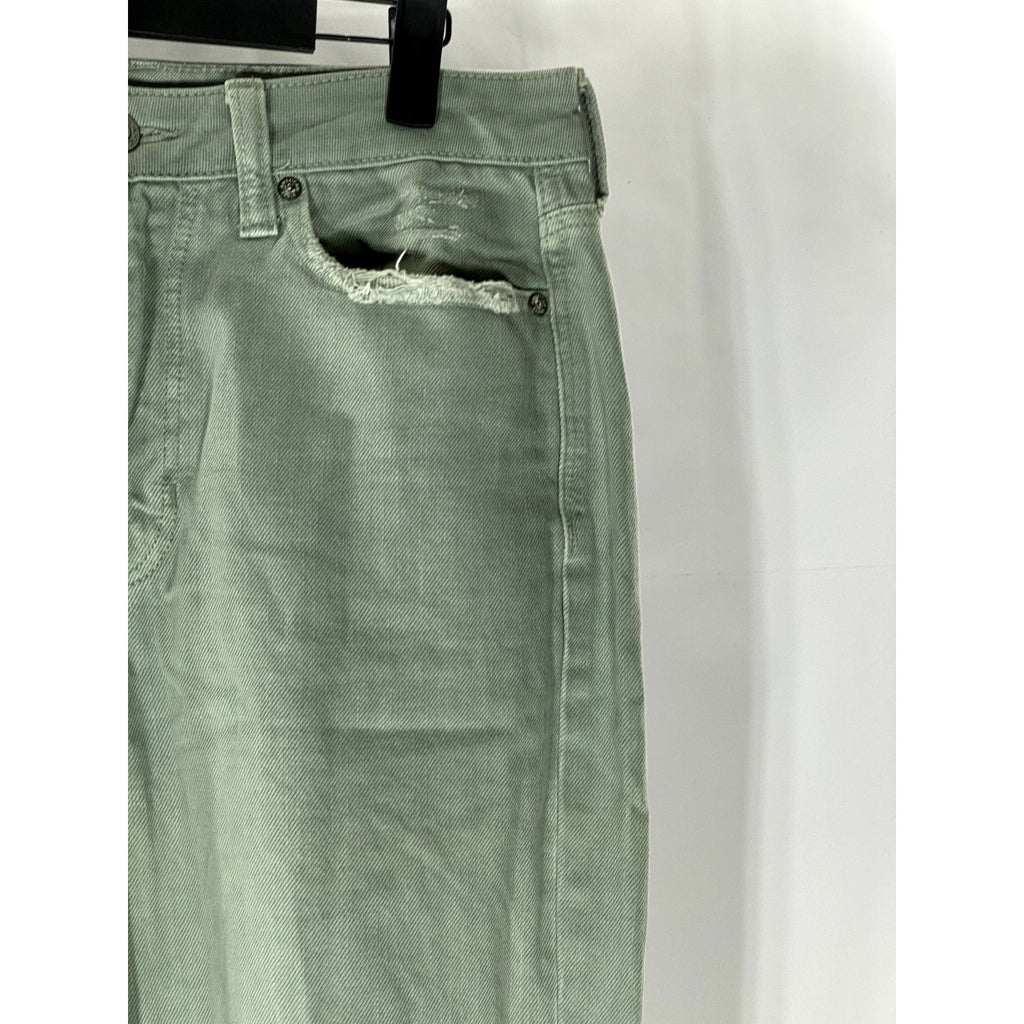 AMERICAN EAGLE Women's Green Distressed Regular-Fit Straight-Leg Denim Jean SZ 8