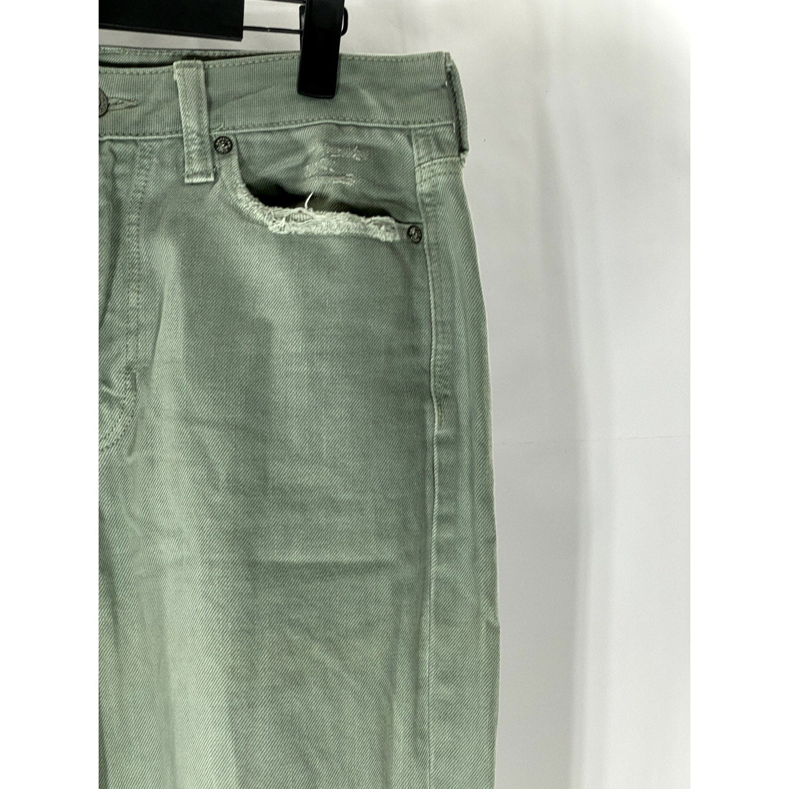 AMERICAN EAGLE Women's Green Distressed Regular-Fit Straight-Leg Denim Jean SZ 8