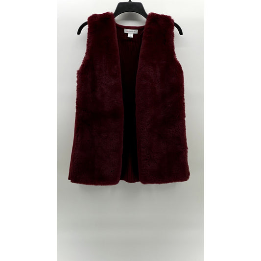 LIZ CLAIBORNE Women's Maroon Faux-Fur Knit Open-Front Sleeveless Vest SZ S