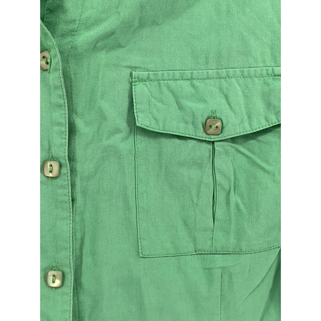 NOTATIONS Women's Green Silk Button-Up Sleeveless Top SZ L