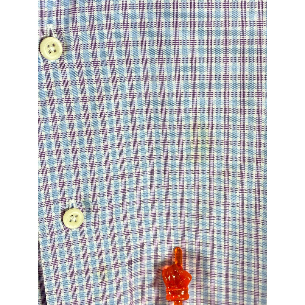 DAVID DONAHUE Men's Pink/Blue Gingham Button-Up Long Sleeve Shirt SZ 16.5 34/35