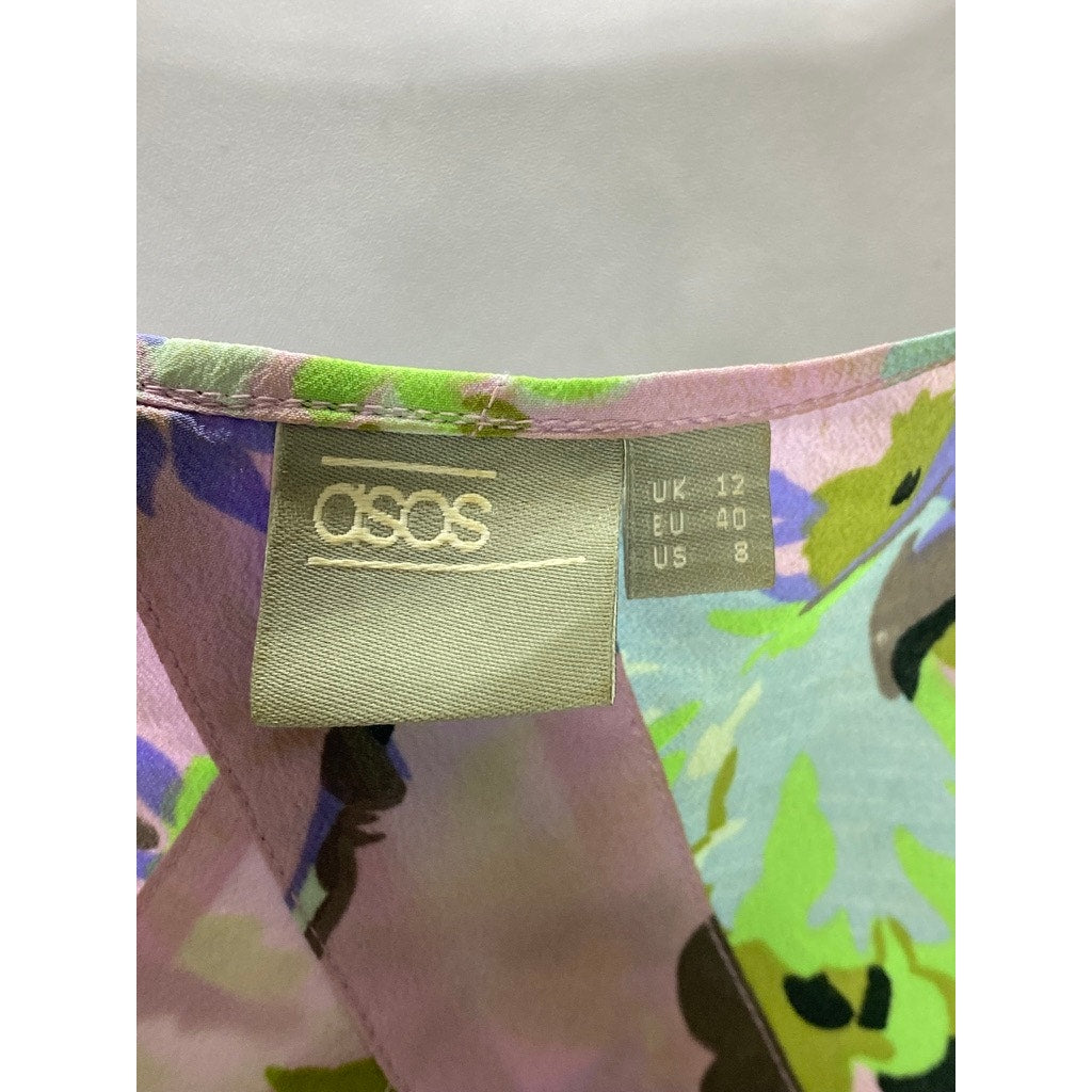 ASOS Women's Lilac Floral V-Neck Ruffle Shoulder Long Sleeve Midi Dress SZ 8