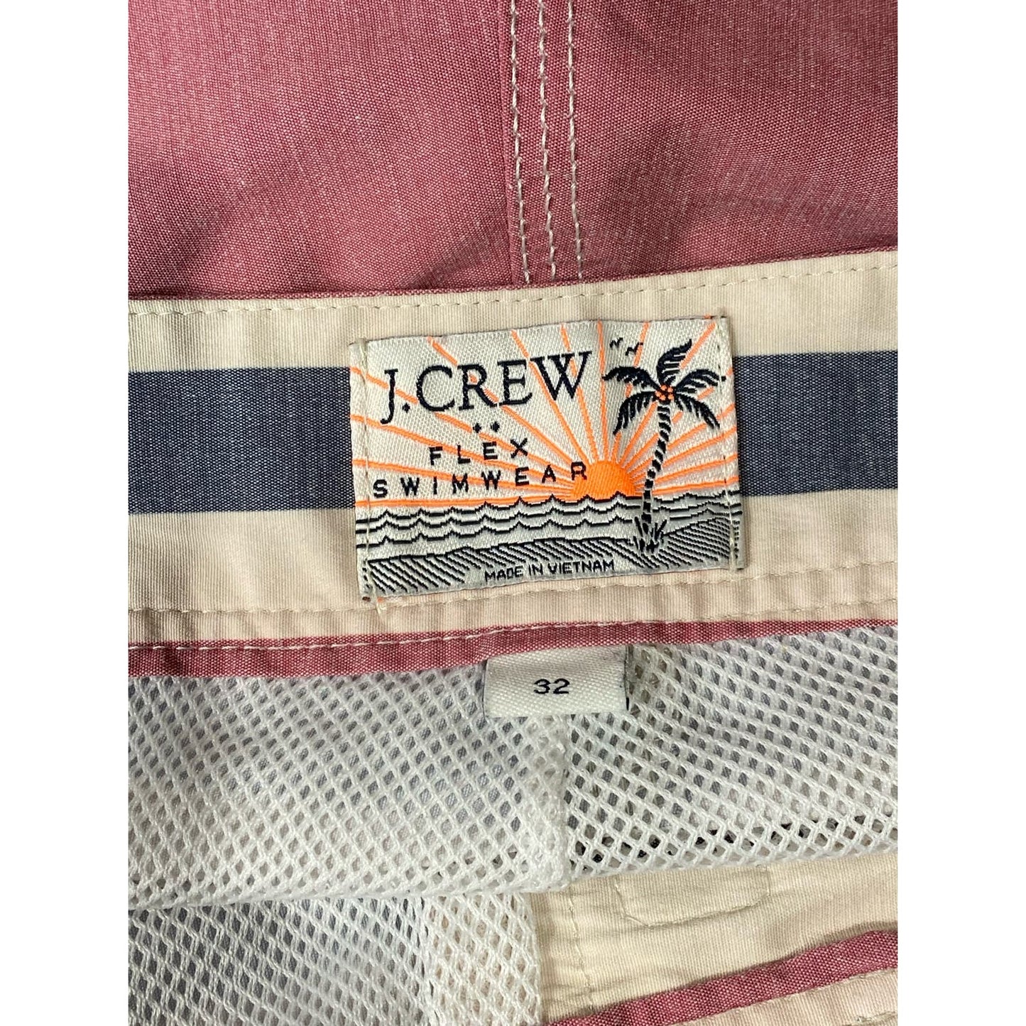 J.CREW Men's Pink/Cream/Navy Flex Drawstring Pull-On Swim Trunks SZ 32