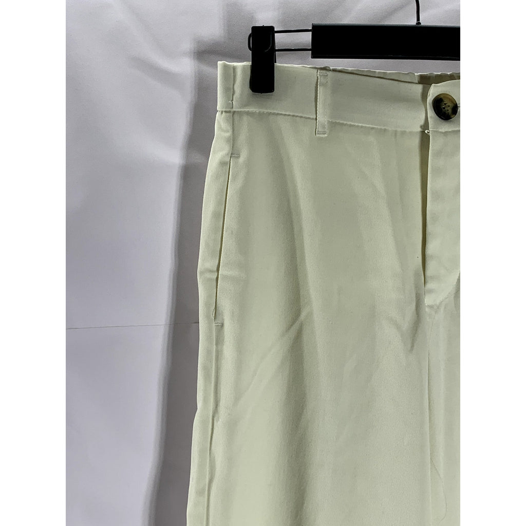 UNBRANDED Women's Cream Straight Cuffed Wide-Leg Pant SZ S