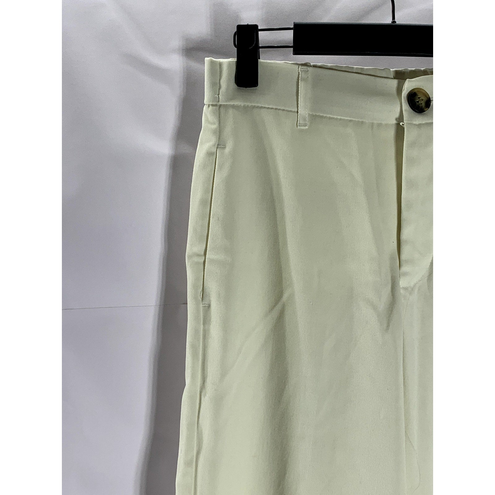 UNBRANDED Women's Cream Straight Cuffed Wide-Leg Pant SZ S