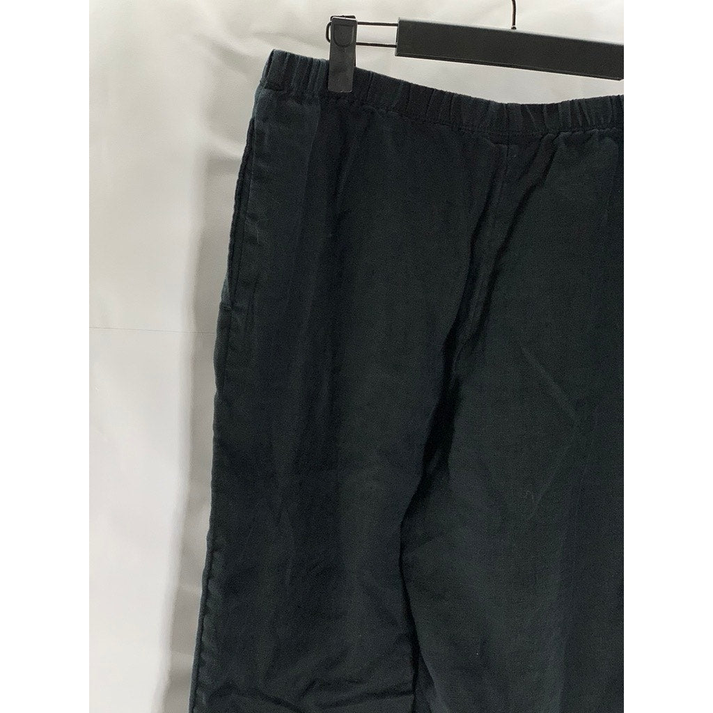 J.JILL Women's Black Solid Elastic Waist Pull-On Linen Cropped Pant SZ M