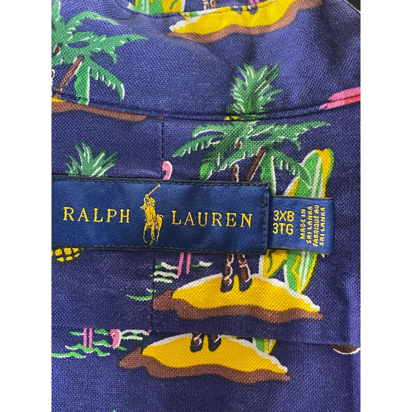 RALPH LAUREN Men's Big& Tall Blue Flamingo Pineapple Button-Up Shirt SZ 3X/B